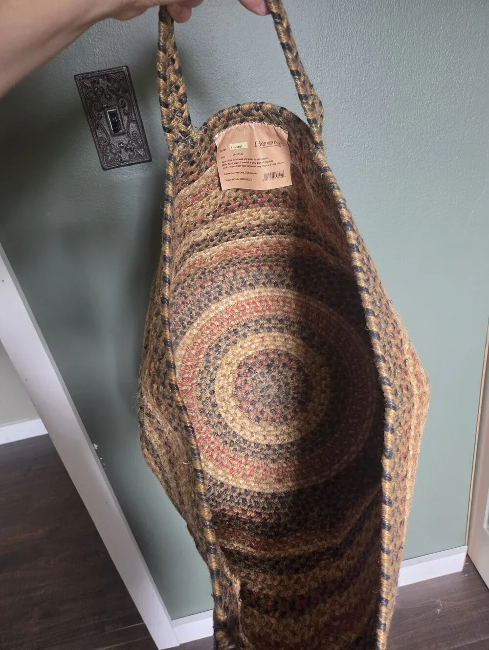 Homespice Classic American Decor Braided Jute Basket, Fussett Design, 14x14x10